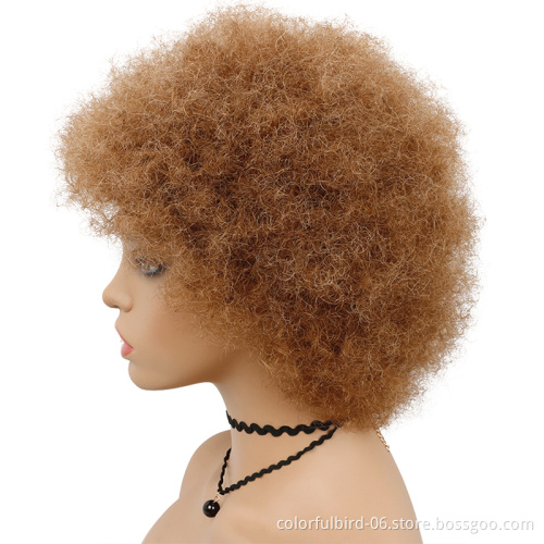 Ombre Brown Short Afro Wig 100%Human Hair Colored Wig Short Kinky Curly Wig for black women